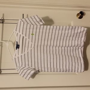 Ralph Lauren Sport Tee, white with gray stripes and green logo,  size M